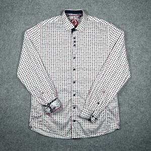 AU NOIR Button Down Shirt Mens Size 3 White Abstract Polka Dot Flip Cuff